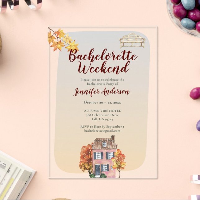 Fall Vibes Autumn Rustic Bachelorette Party  Acrylic Invitations (Creator Uploaded)