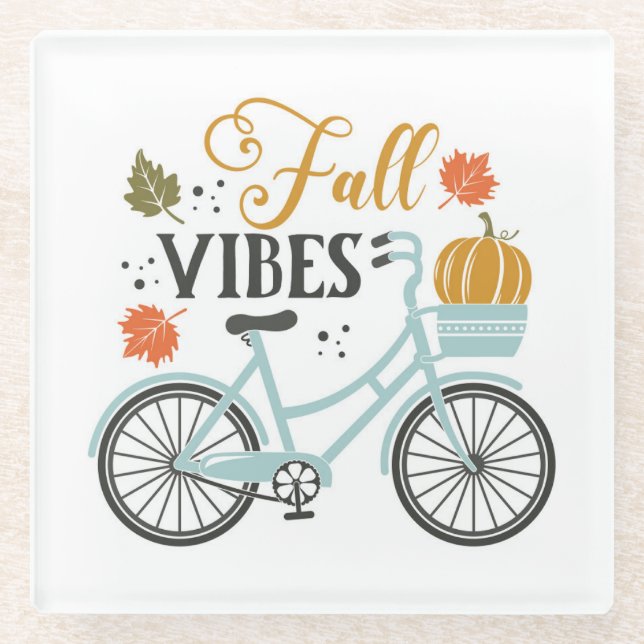Fall Vibes By Bicycle Glass Coaster (Front)
