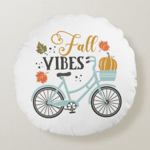 Fall Vibes By Bicycle Round Pillow