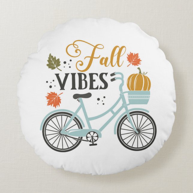 Fall Vibes By Bicycle Round Pillow (Front)