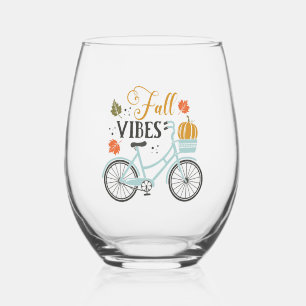 Fall Vibes By Bicycle Stemless Wine Glass