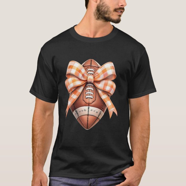 Fall Vibes Coquette Bow American Football Thanksgi T-Shirt (Front)