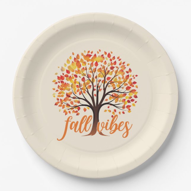 Fall Vibes – Cozy Fall Tree Paper Plate (Front)