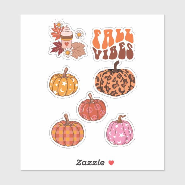 Fall Vibes Cute Pumpkin Stickers (Sheet)