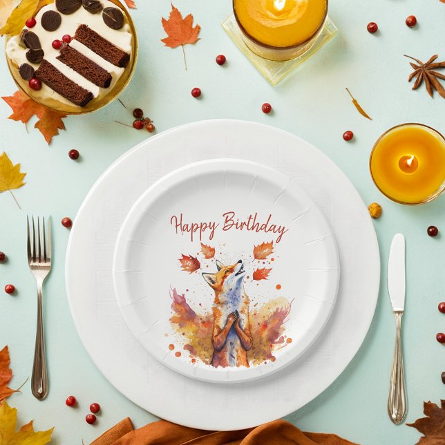 Fall vibes Fox - Birthday  Paper Plate (Creator Uploaded)