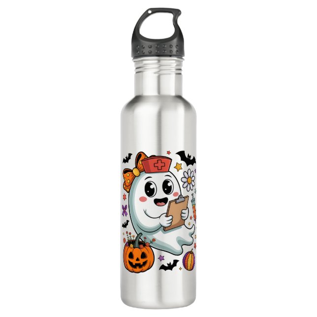 Fall Vibes Ghost Nurse Autumn 710 Ml Water Bottle (Front)
