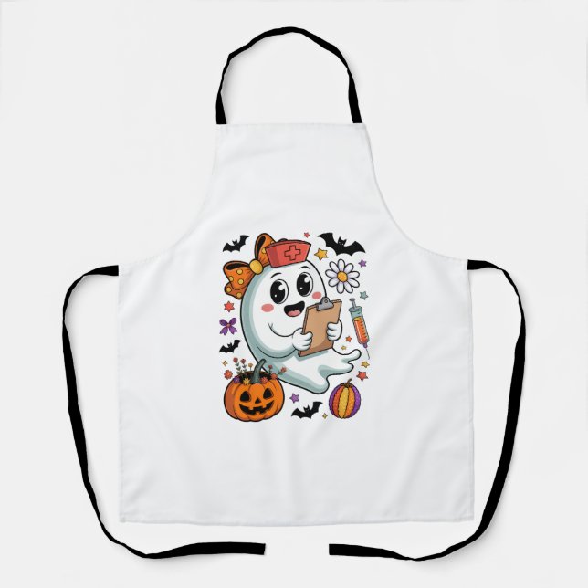 Fall Vibes Ghost Nurse Autumn Apron (Front)