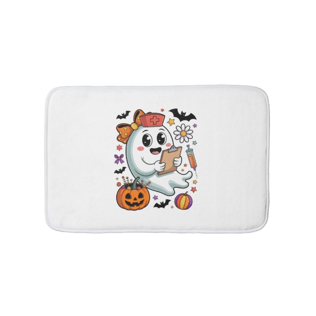 Fall Vibes Ghost Nurse Autumn Bath Mat (Front)
