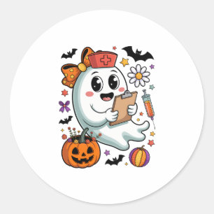 Fall Vibes Ghost Nurse Autumn Classic Round Sticker