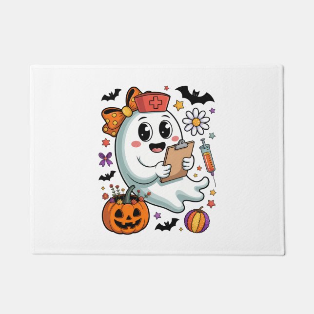 Fall Vibes Ghost Nurse Autumn Doormat (Front)