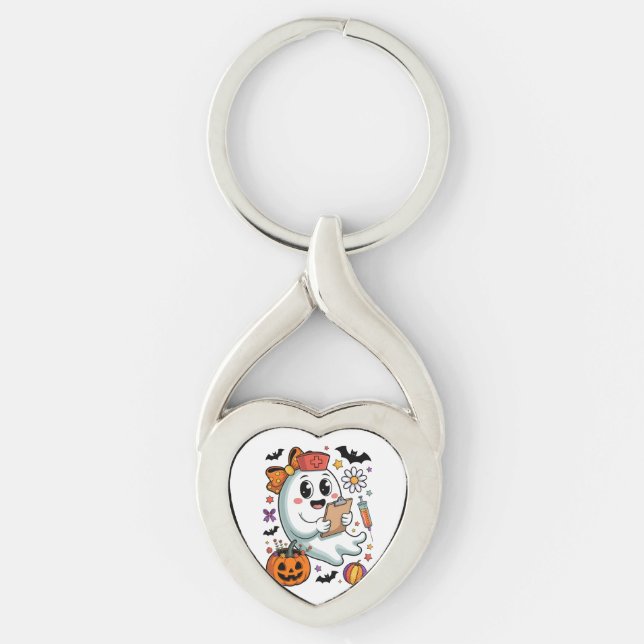 Fall Vibes Ghost Nurse Autumn Keychain (Front)