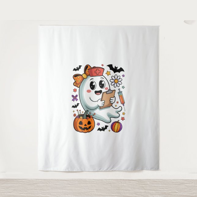 Fall Vibes Ghost Nurse Autumn Tapestry (Front)