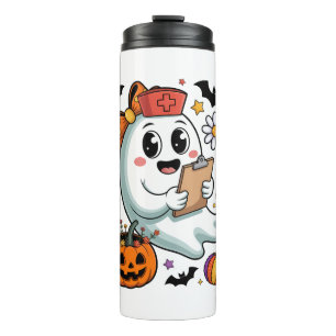 Fall Vibes Ghost Nurse Autumn Thermal Tumbler