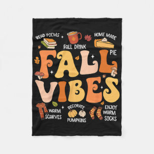 Fall Vibes Groovy Autumn Fall Season Pumpkin Spice Fleece Blanket