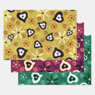 Fall Vibes Hearts Multi-Color Pattern Decoupage Wrapping Paper Sheet