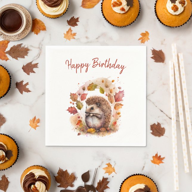 Fall vibes Hedgehog - Birthday  Napkin (Creator Uploaded)