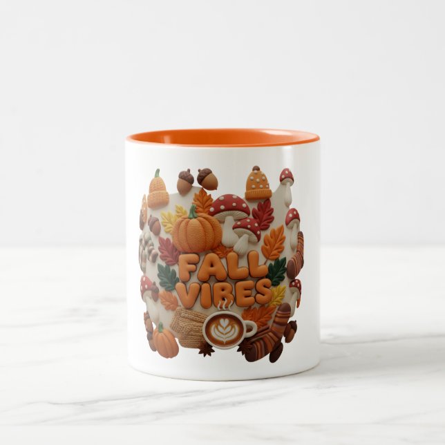 Fall Vibes Mug, Fall 2D Puff Coffee Two-Tone Coffee Mug (Center)