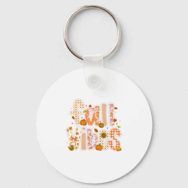 Fall Vibes Pumpkin Coquette Bow Autumn Leaves Than Keychain (Front)
