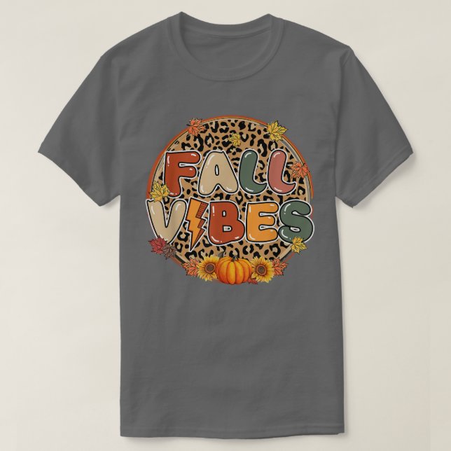 Fall Vibes Pumpkin Fall Autumn Leopard Print Fall  T-Shirt (Design Front)