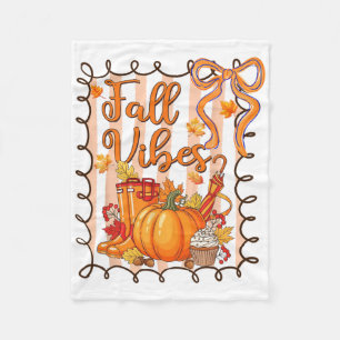 Fall Vibes Thanksgiving Pumpkin Coquette Bow Autum Fleece Blanket