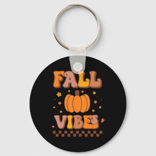 Fall Vibes Vintage Groovy Autumn Season Retro Than Keychain