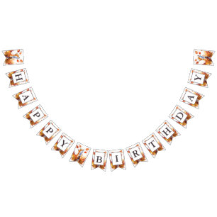 Fall Vibes Watercolor Fox - Birthday  Bunting Flags