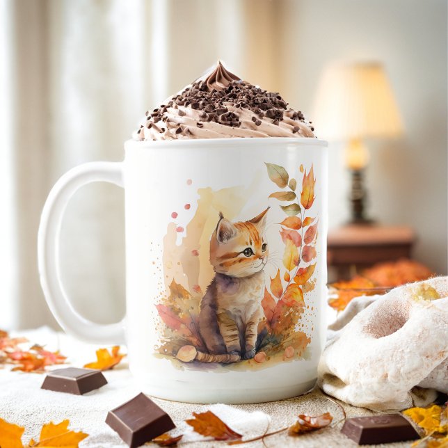 Fall Vibes Watercolor Kitten -  Coffee Mug (Creator Uploaded)