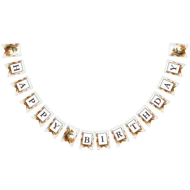 Fall Vibes Watercolor Squirrel - Birthday  Bunting Flags (All)