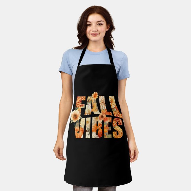Fall vibes watercolor wildflowers autumn leaves apron (Worn)