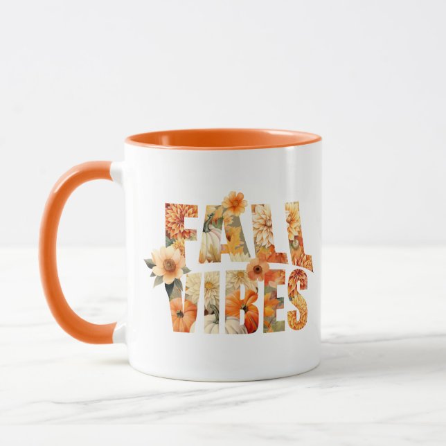 Fall vibes watercolor wildflowers autumn leaves mug (Left)