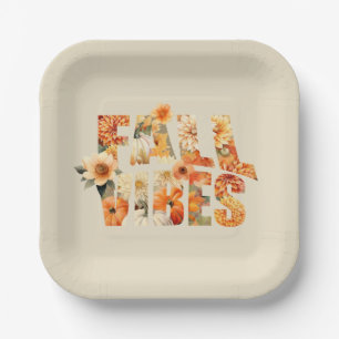 Fall vibes watercolor wildflowers leaves autumn paper plate