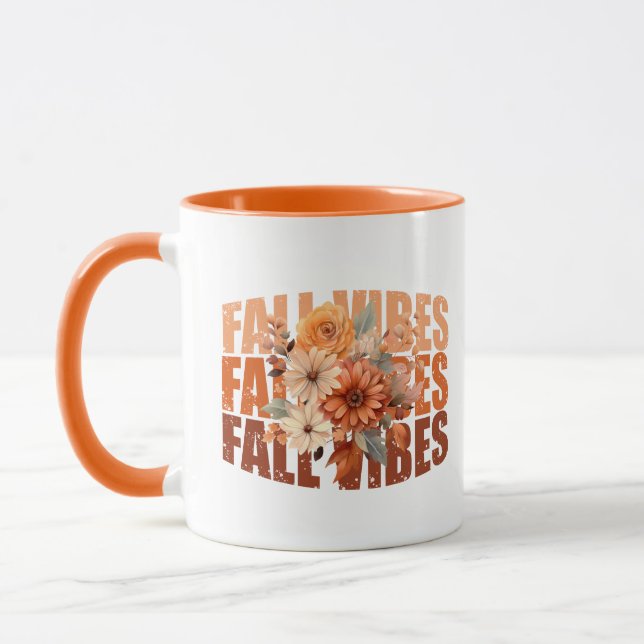 Fall vibes watercolor wildflowers leaves mug (Left)