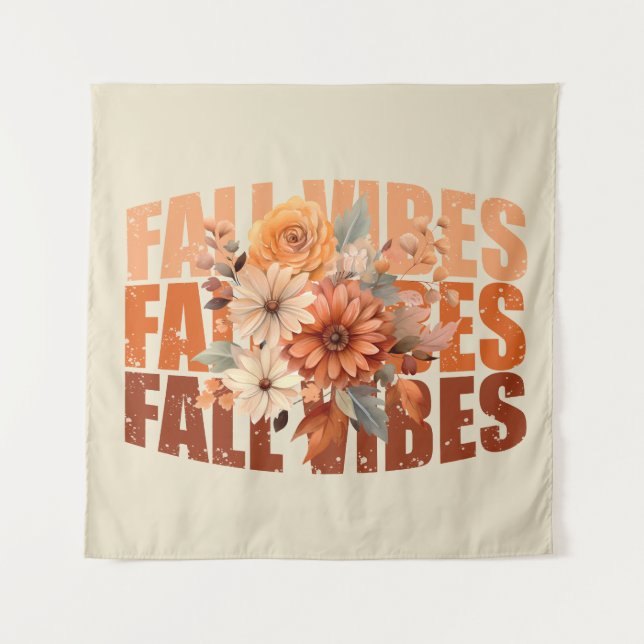Fall vibes watercolor wildflowers leaves tapestry (Front)