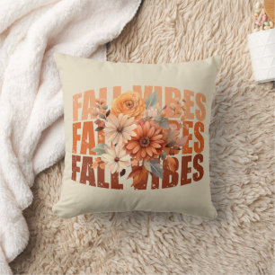 Fall vibes watercolor wildflowers leaves throw pillow