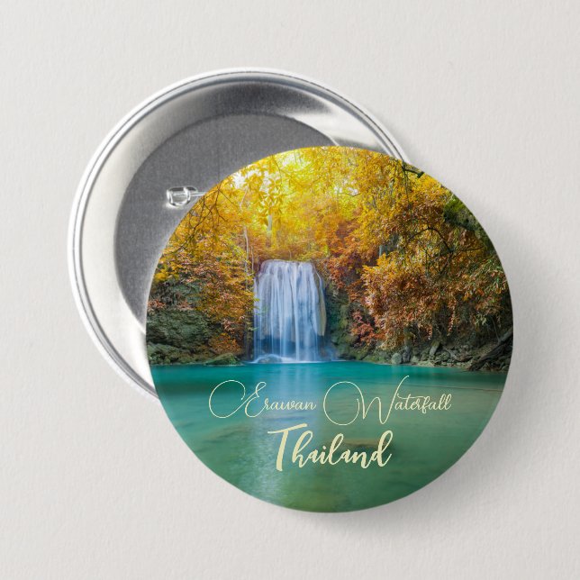 Fall View of Erawan Waterfall Thailand          3 Inch Round Button (Front & Back)