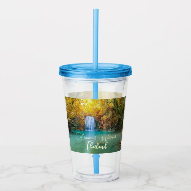 Fall View of Erawan Waterfall Thailand            Acrylic Tumbler (Front)