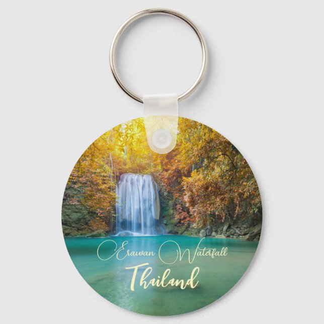Fall View of Erawan Waterfall Thailand             Keychain (Front)