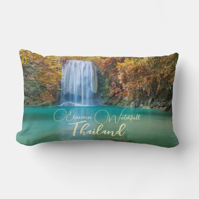 Fall View of Erawan Waterfall Thailand            Lumbar Pillow (Front)