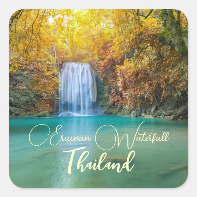 Fall View of Erawan Waterfall Thailand     Square Sticker (Front)