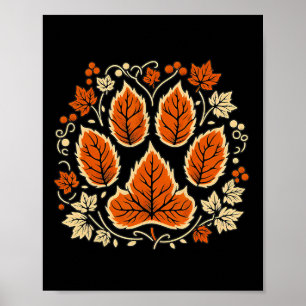 Fall Vine Leaf Dog Paw Print Autumn Maple Leaf Tha
