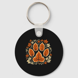 Fall Vine Leaf Dog Paw Print Autumn Maple Leaf Tha Keychain