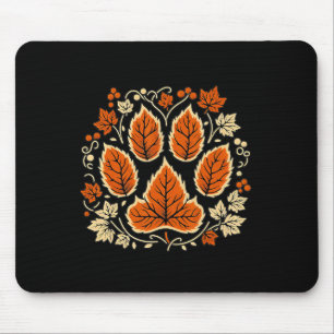 Fall Vine Leaf Dog Paw Print Autumn Maple Leaf Tha Mouse Pad