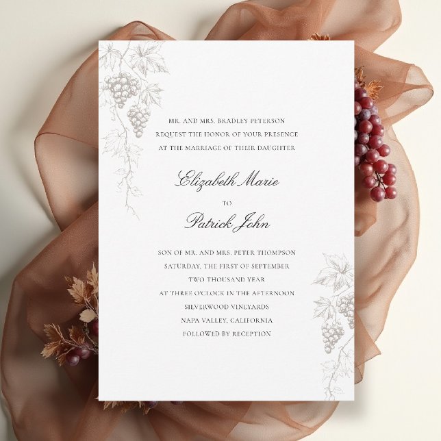 Fall Vineyard Winery Modern Classic Pearl Wedding Invitation (fall vineyard wedding invitation winery grapevine formal modern classic black tie pearl white)