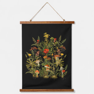 Fall Vintage Botanical Wildflowers Mushrooms Hanging Tapestry