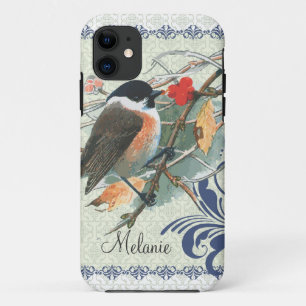 Fall Vintage Cute Bird Sitting on Branch iPhone 11 Case