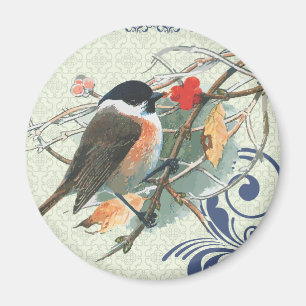 Fall Vintage Cute Bird Sitting on Branch Magnet