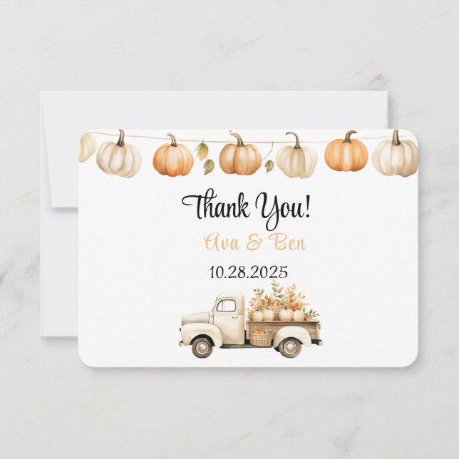 Fall Vintage Truck with Pumpkins Thank You Cards (Front)