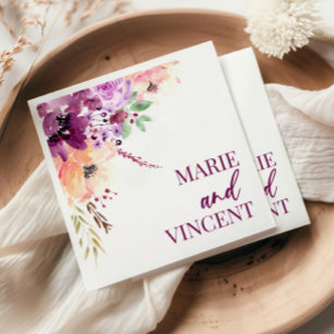 Fall Violet Magenta Purple Floral Flower Wedding Napkin