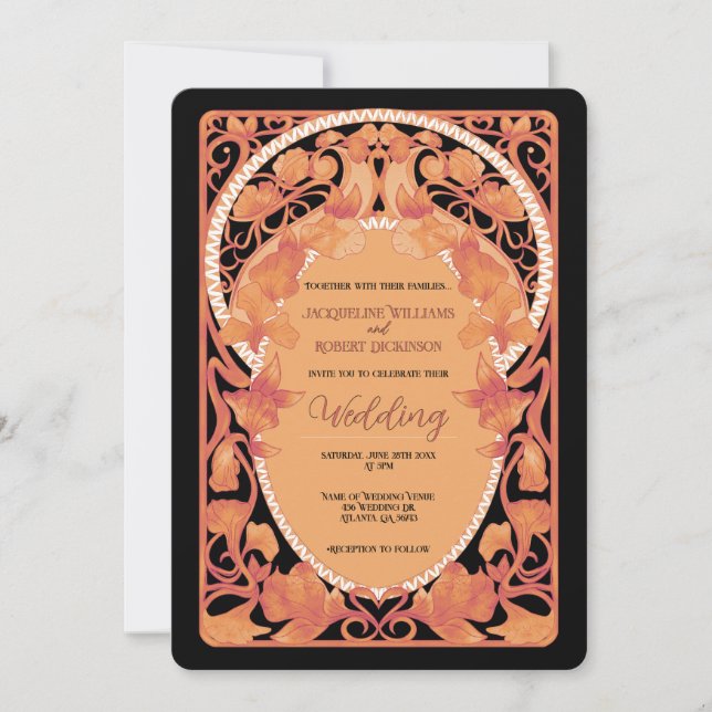 Fall Watercolor Art Nouveau Wedding Invitation (Front)