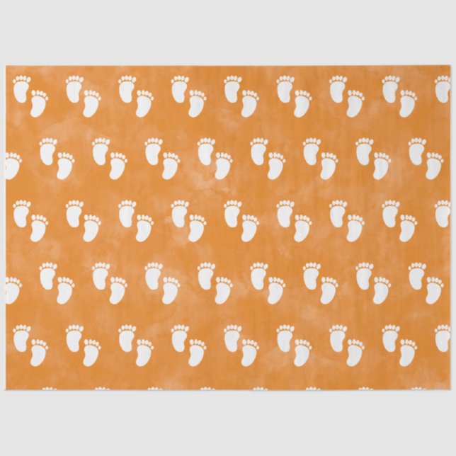 Fall Watercolor Baby Shower Footprint Pattern Tissue Paper (Front)
